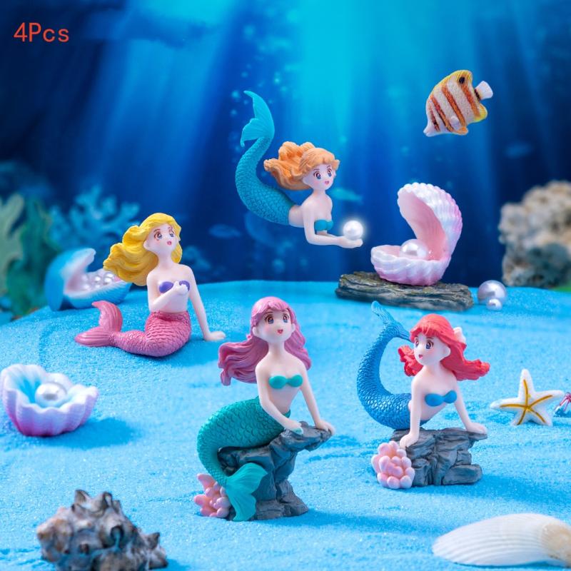 Aquarium Fish Cartoon - 4Pcs Plastic Fish Tank Little Mermaid