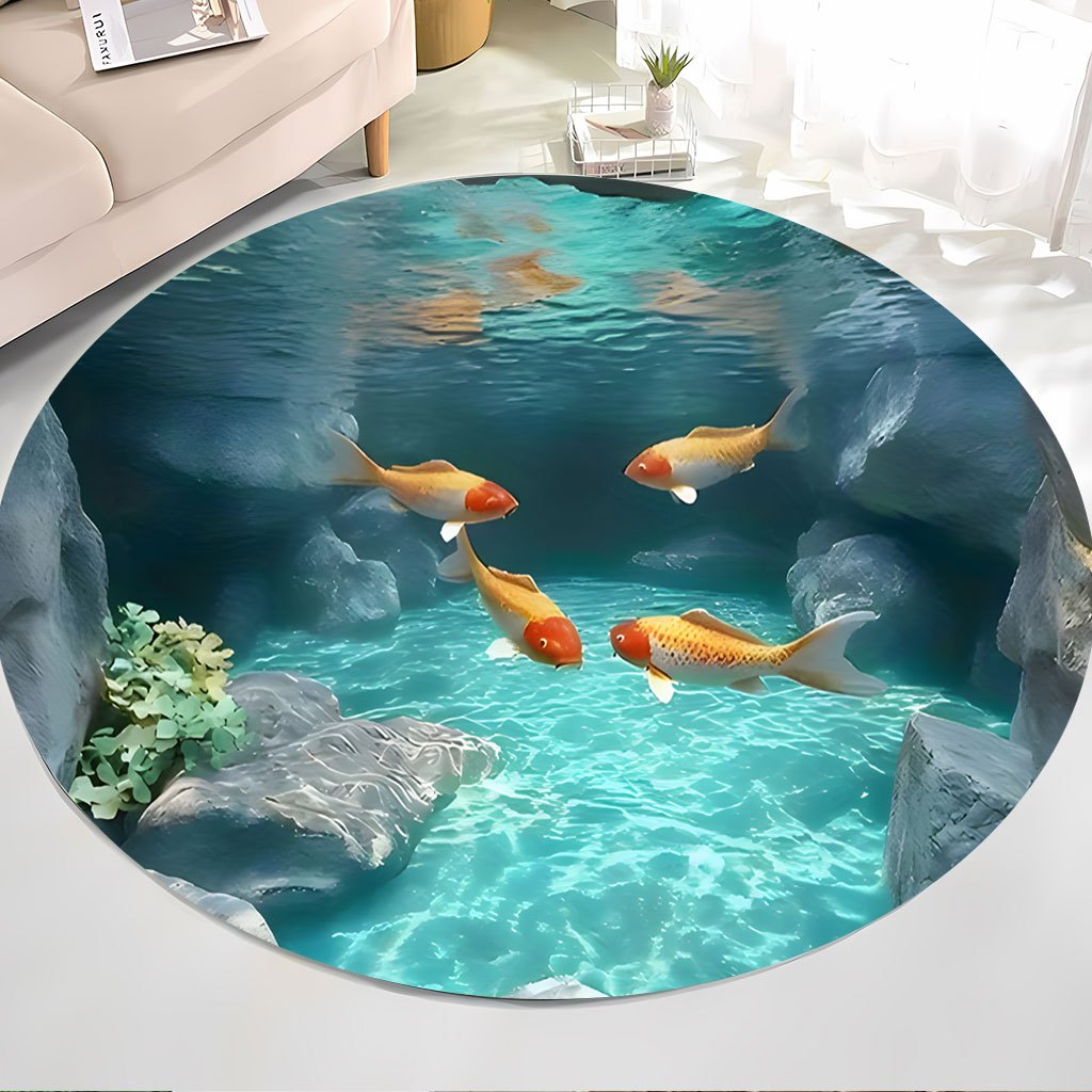 Koi Fish Pond Round Rug Fleece - Aquarium Fish Japanese recension och pris